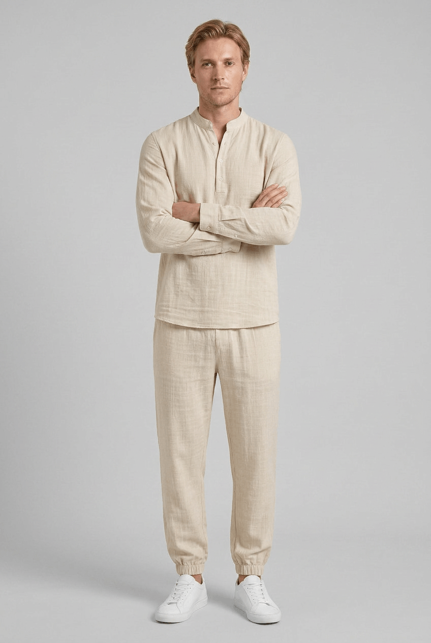 Heren Zomerset met Opstaande Kraag en Relaxed Fit Broek | Tweedelig