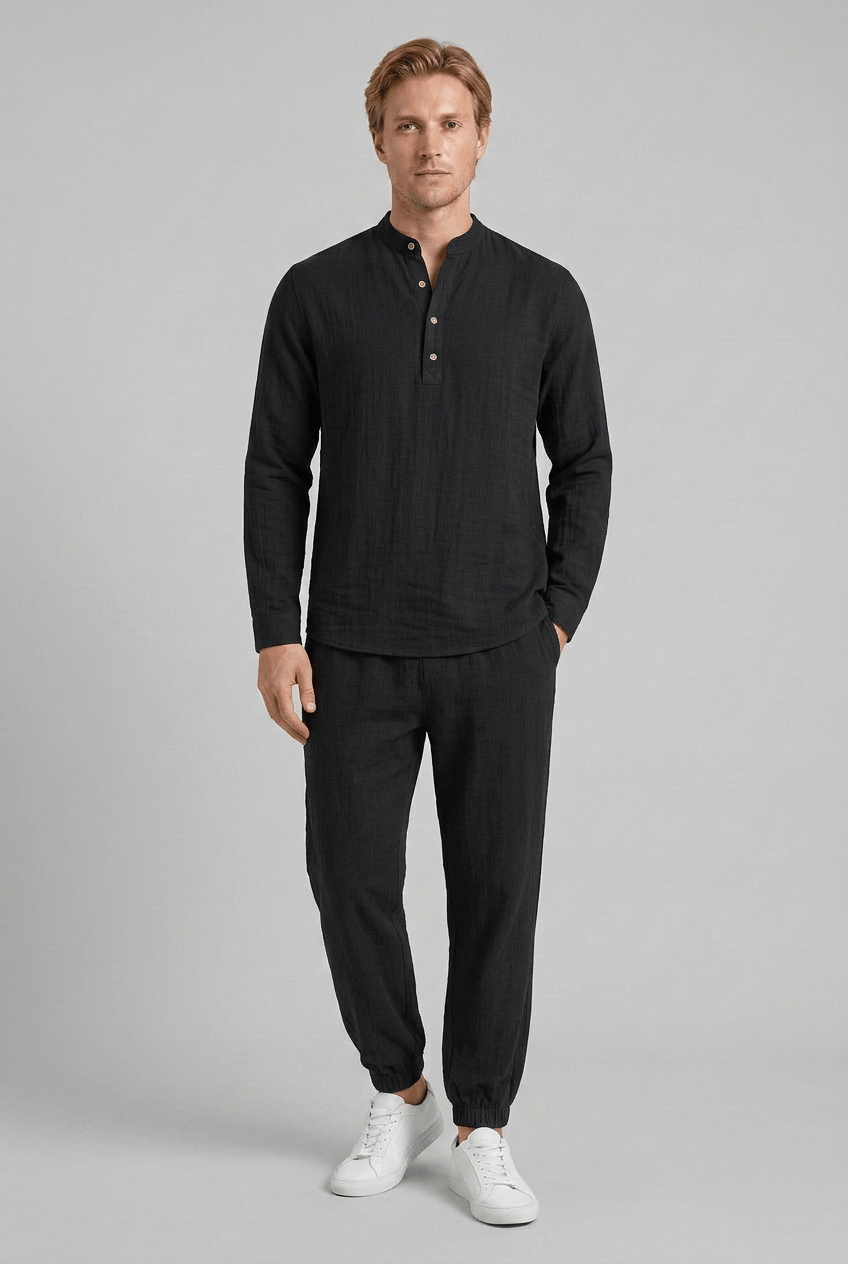 Heren Zomerset met Opstaande Kraag en Relaxed Fit Broek | Tweedelig