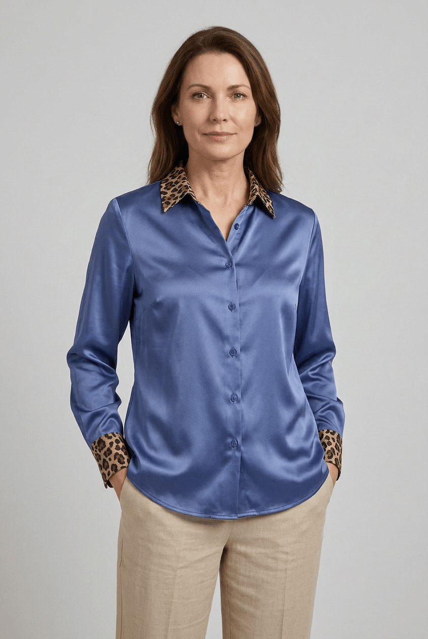Dames Blouse met Luipaardprint Kraag en Manchetten | Lange Mouwen
