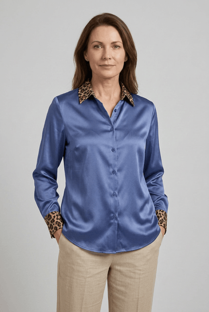 Dames Blouse met Luipaardprint Kraag en Manchetten | Lange Mouwen