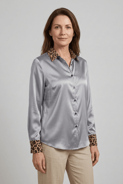 Dames Blouse met Luipaardprint Kraag en Manchetten | Lange Mouwen