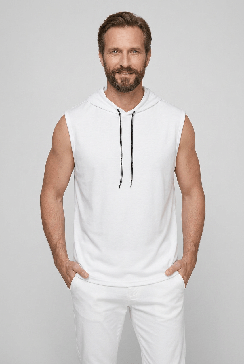 Heren Mouwloze Hoodie met Capuchon en Trekkoord