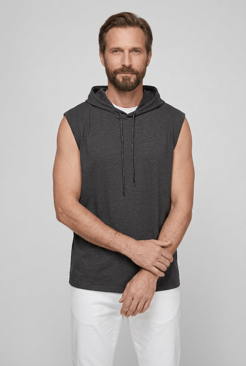 Heren Mouwloze Hoodie met Capuchon en Trekkoord