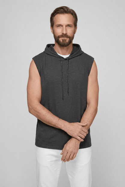 Heren Mouwloze Hoodie met Capuchon en Trekkoord