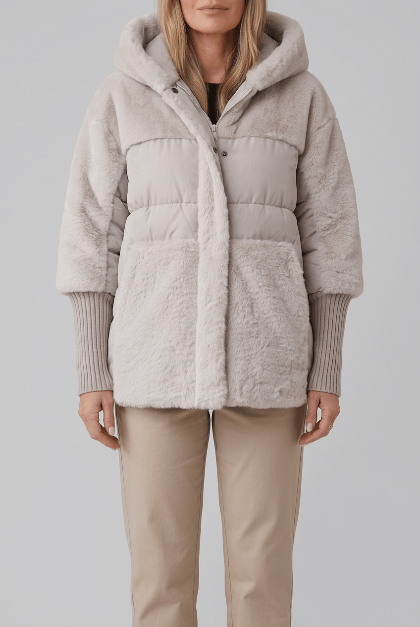 Dames Gewatteerde Winterjas | Bont-look Capuchon