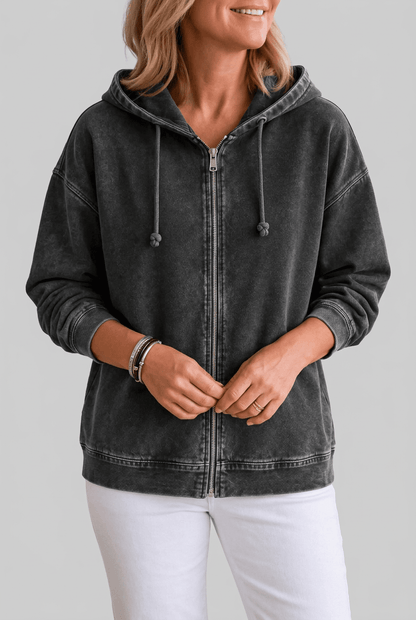 Dames Hoodie | Volledige Rits & Gewassen Look