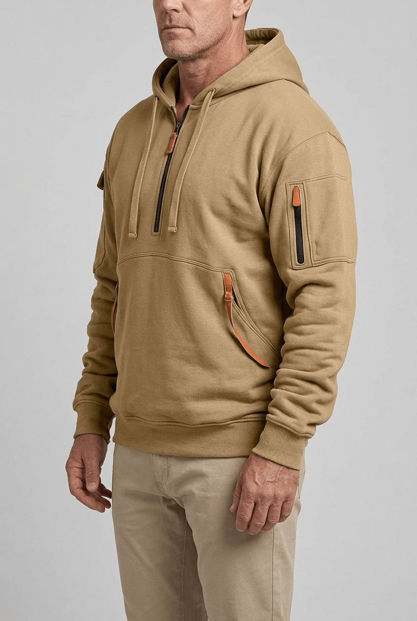 Heren Hoodie | Contrastritsen & Mouwzak