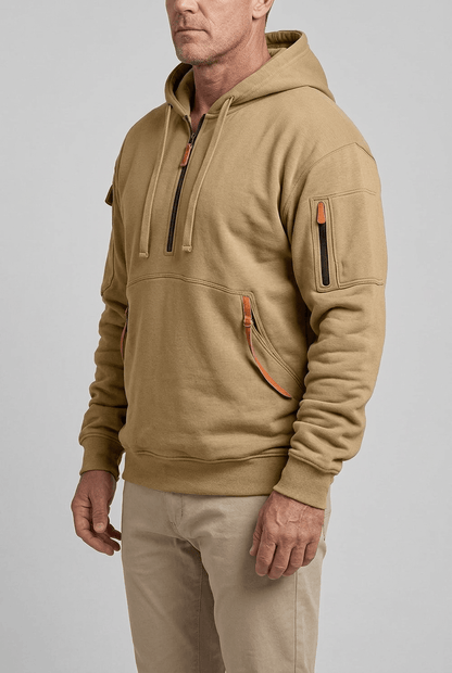 Heren Hoodie | Contrastritsen & Mouwzak