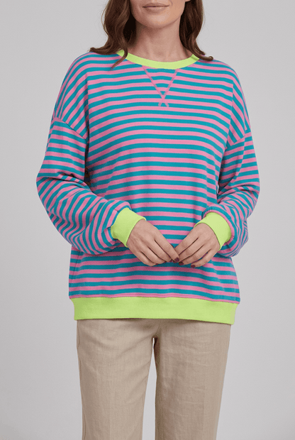 Dames Oversized Sweater | Retro Streepprint & Contrasttrim