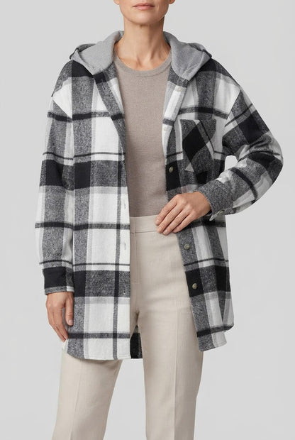 Dames Oversized Geruite Jas | Capuchon & Knoopsluiting