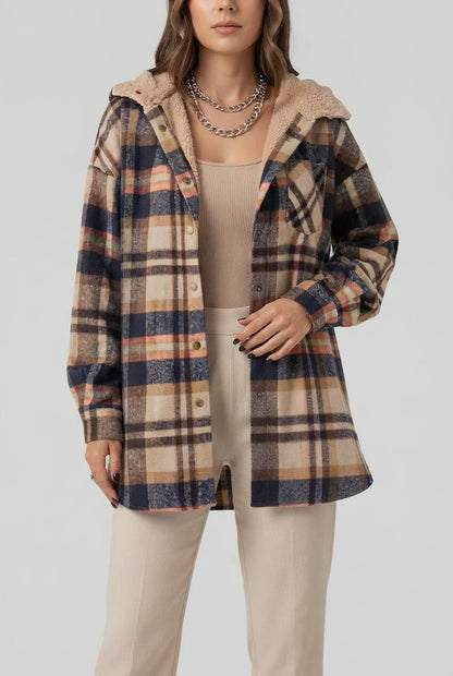 Dames Oversized Geruite Jas | Capuchon & Knoopsluiting