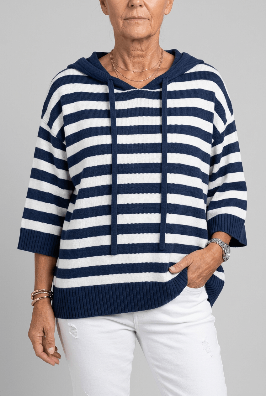 Dames Hoodie | Gestreept & Geribde Boorden