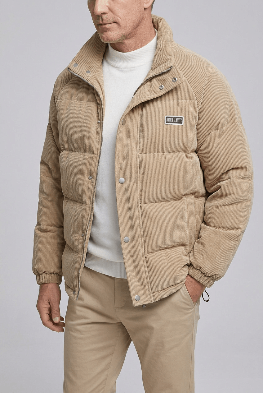 Heren puffer jacket ribstructuur | Opstaande kraag