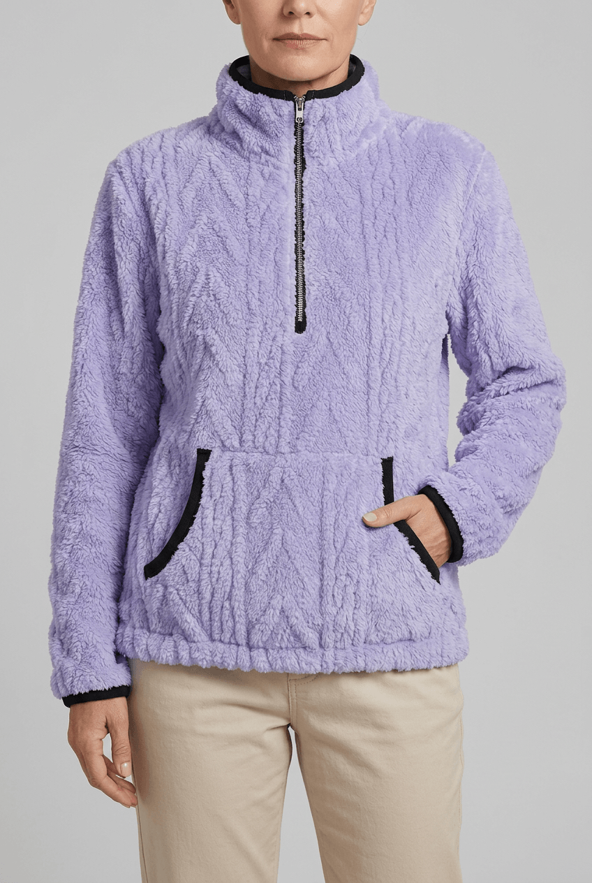 Dames Fleece Trui met Rits | Kabelpatroon & Kangoeroezak