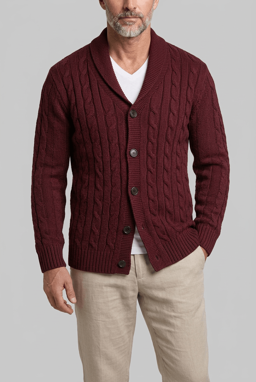 Heren cardigan met sjaalkraag | Kabelpatroon