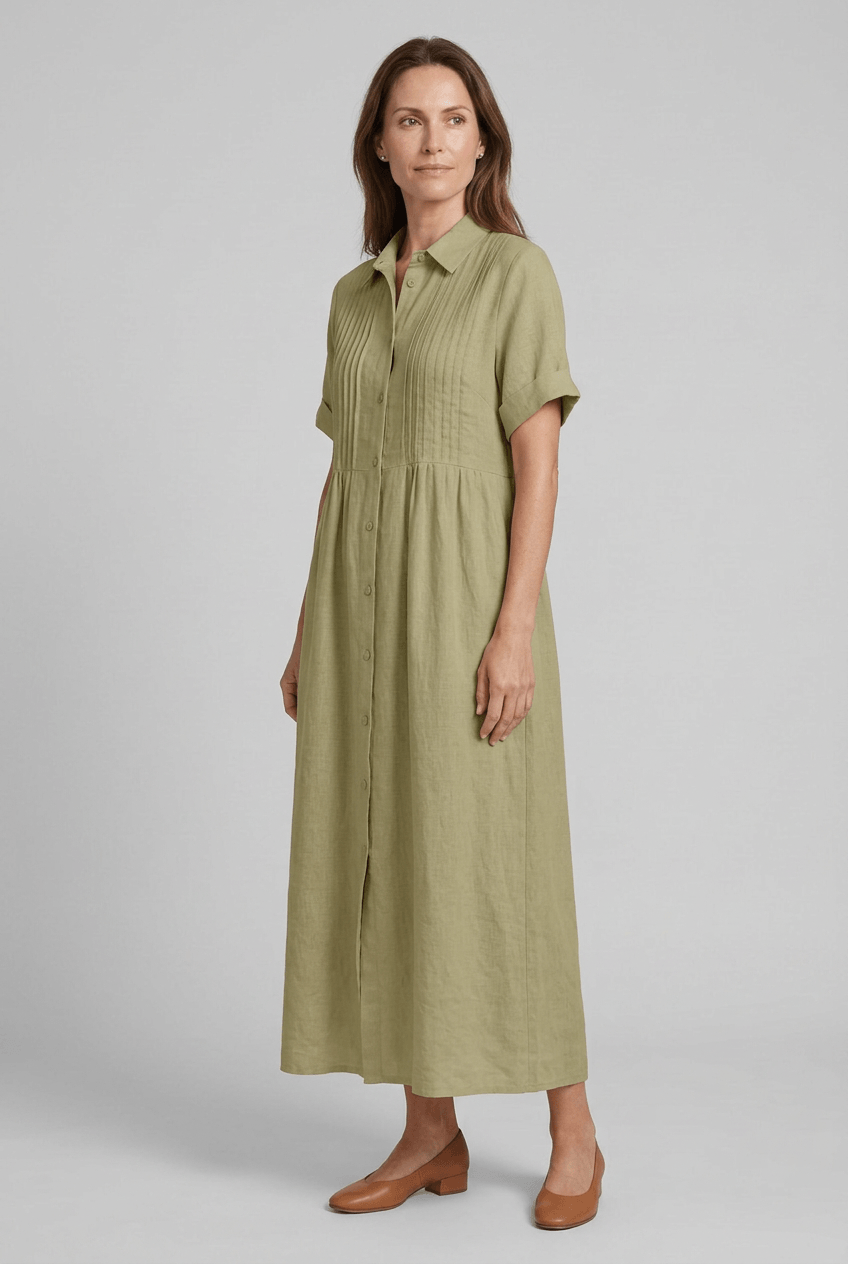 Zomerjurk Dames | Maxi Blousejurk met Pintucks & Knoopsluiting