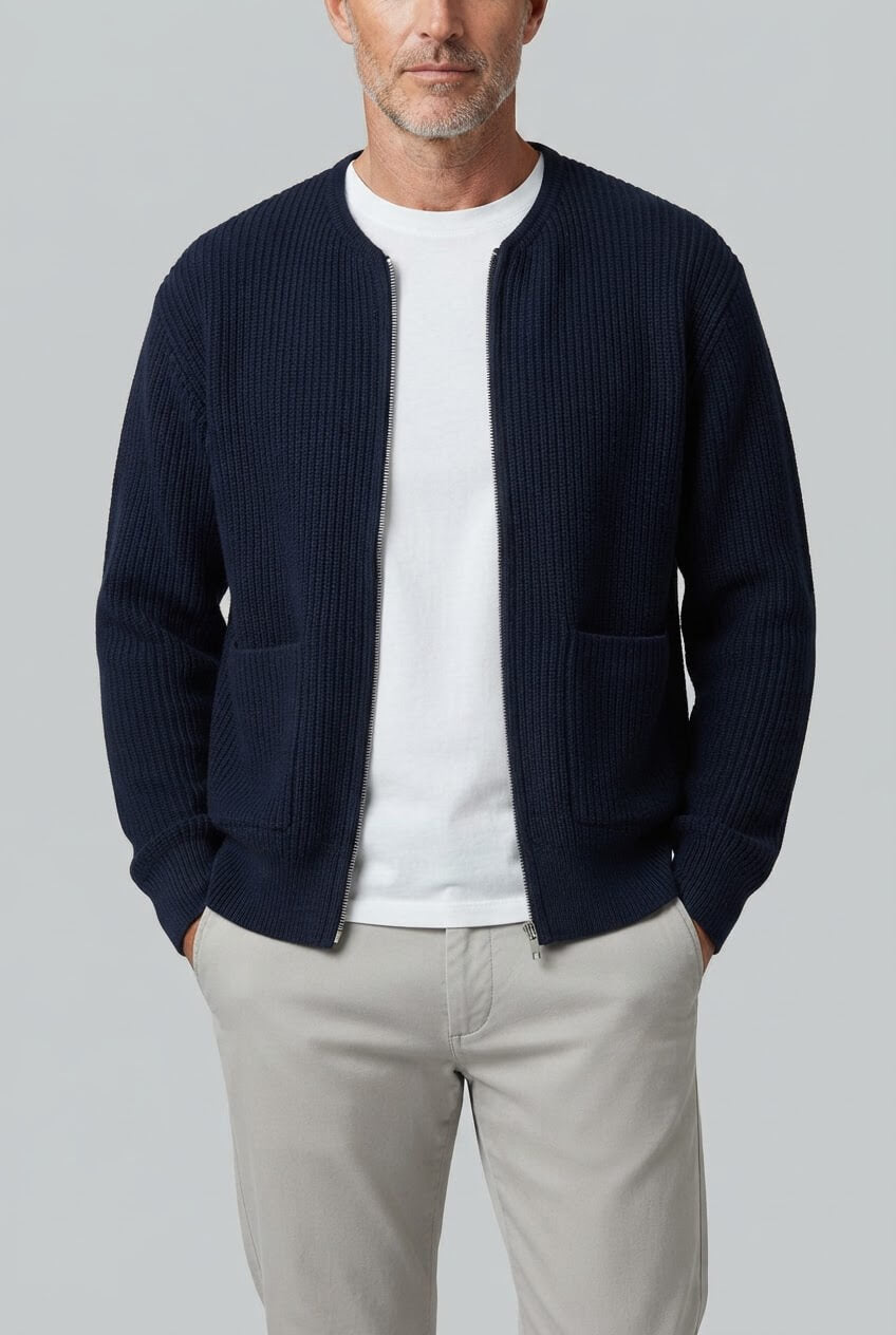 Heren cardigan winter | Ribbelstructuur & Ritssluiting
