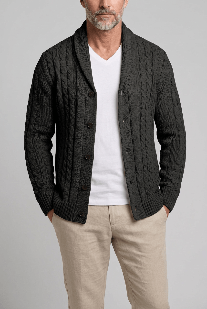 Heren cardigan met sjaalkraag | Kabelpatroon