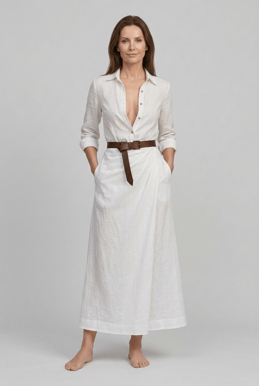 Maxikleid Damen | Blusenkleid mit Wickelrock & V-Ausschnitt