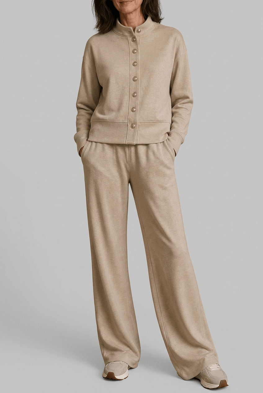 Dames Loungewear Set | Knopen Vest & Wijde Broek