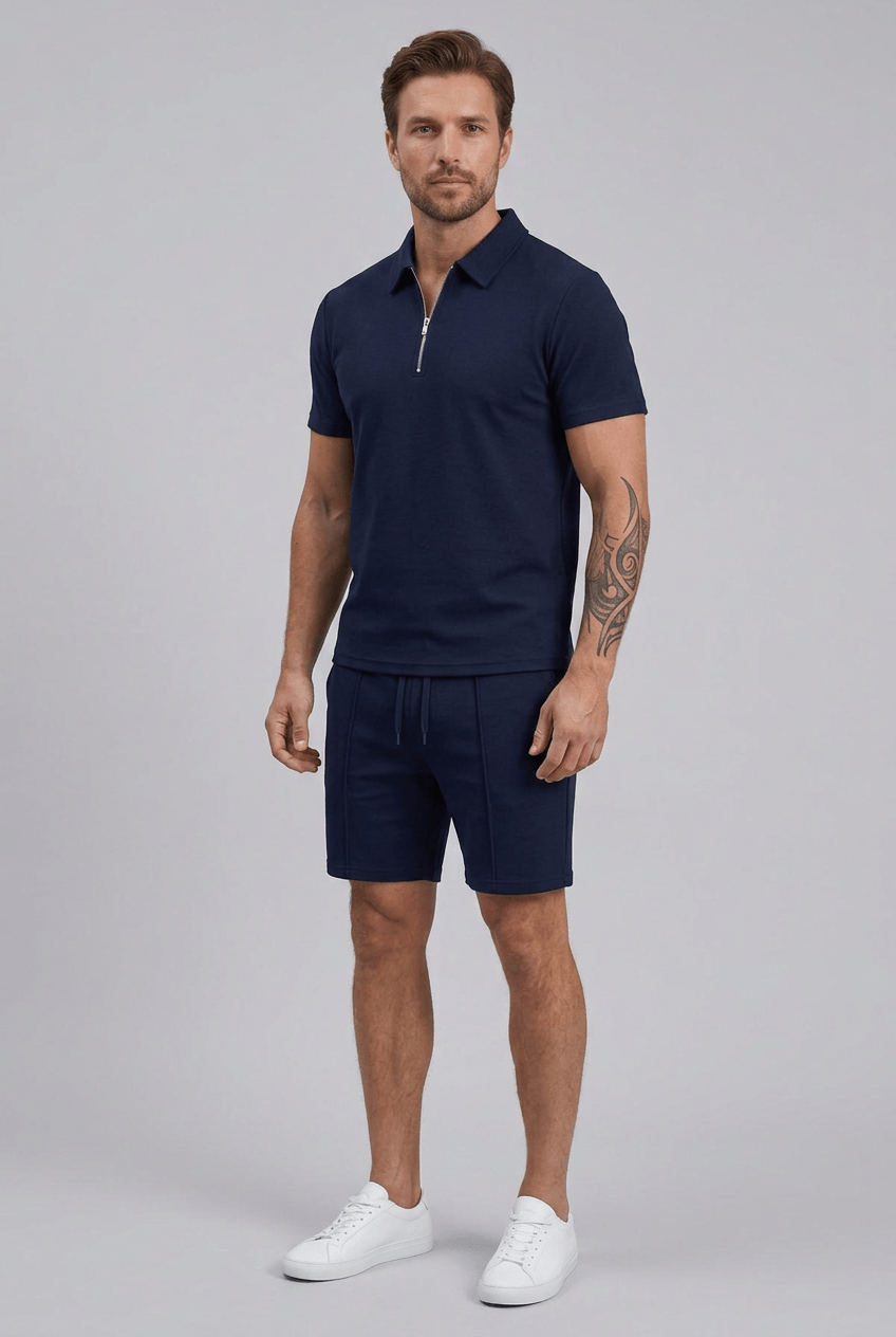 Heren Set | Polo met Rits & Korte Broek met Trekkoord