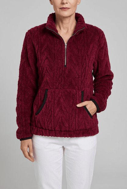 Dames Fleece Trui met Rits | Kabelpatroon & Kangoeroezak