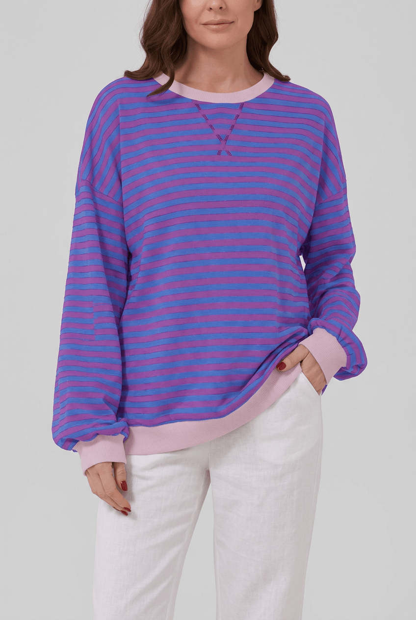 Dames Oversized Sweater | Retro Streepprint & Contrasttrim