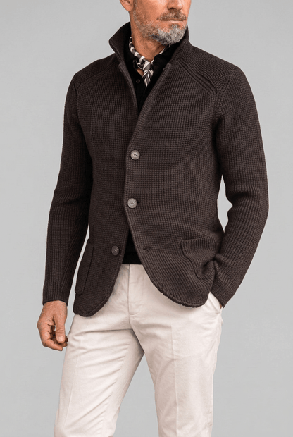 Heren cardigan winter | Opstaande kraag & knoopsluiting
