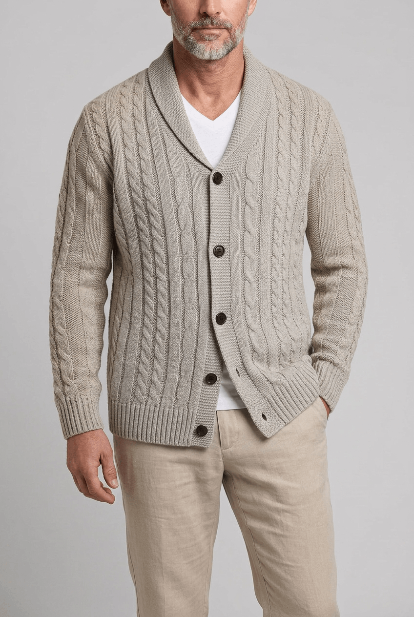 Heren cardigan met sjaalkraag | Kabelpatroon
