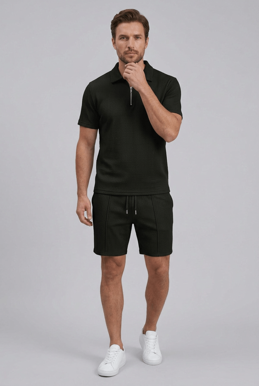 Heren Set | Polo met Rits & Korte Broek met Trekkoord