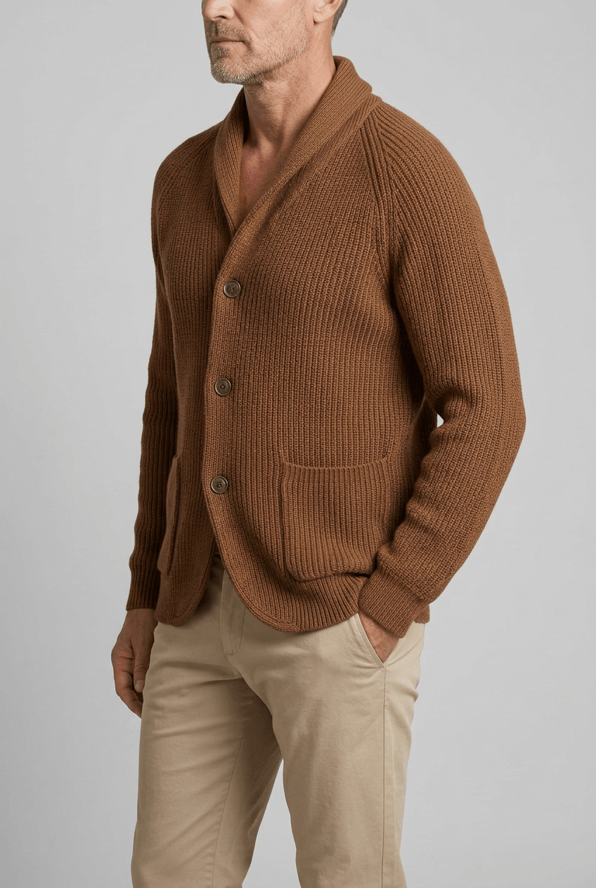 Heren winter cardigan ribgebreid | Sjaalkraag & knoopsluiting