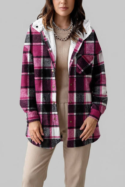Dames Oversized Geruite Jas | Capuchon & Knoopsluiting