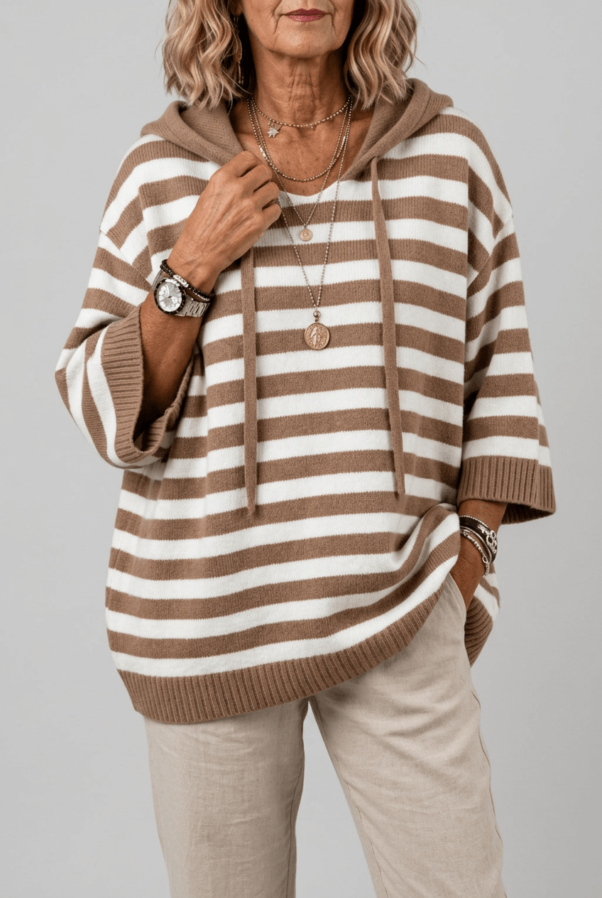 Dames Hoodie | Gestreept & Geribde Boorden