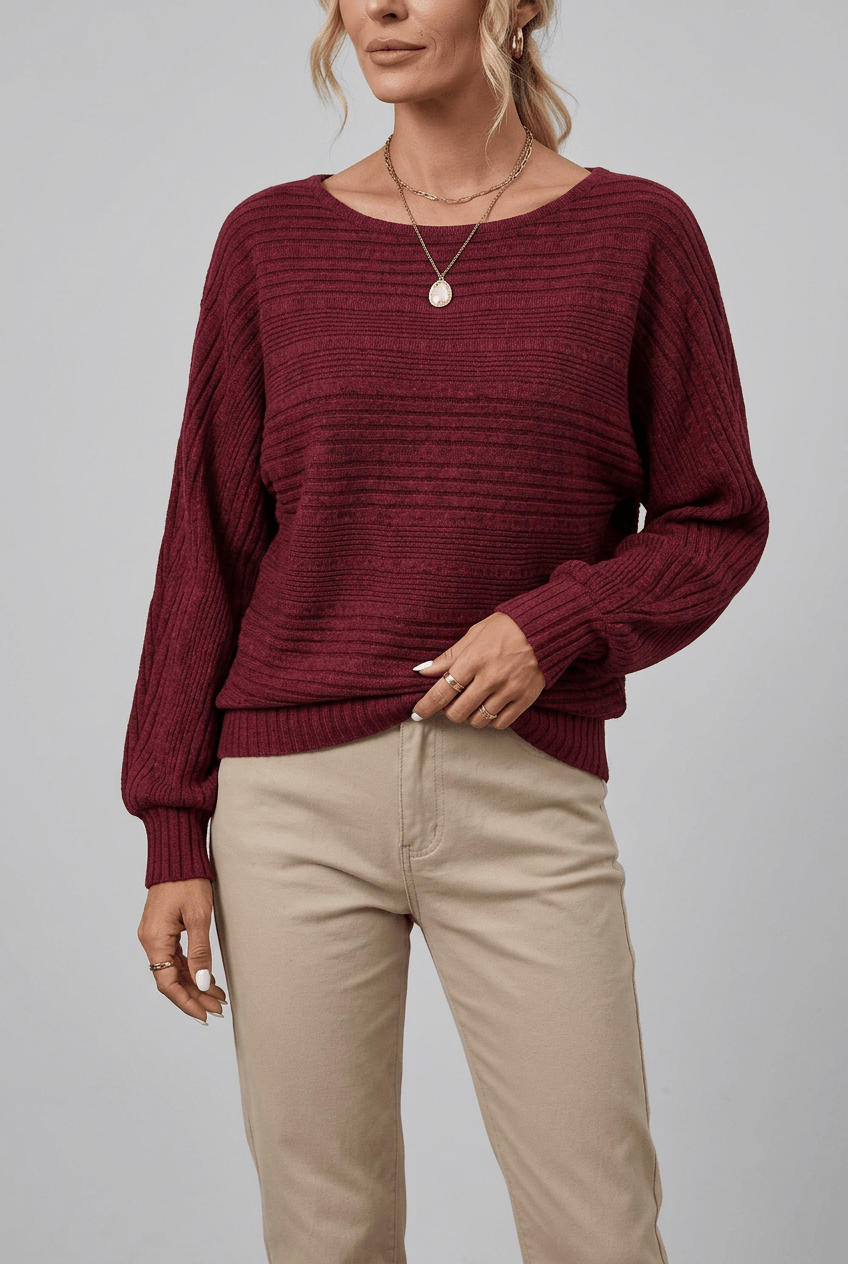Dames Sweater met Boothals | Gestreepte Ribstructuur