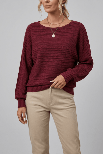 Dames Sweater met Boothals | Gestreepte Ribstructuur