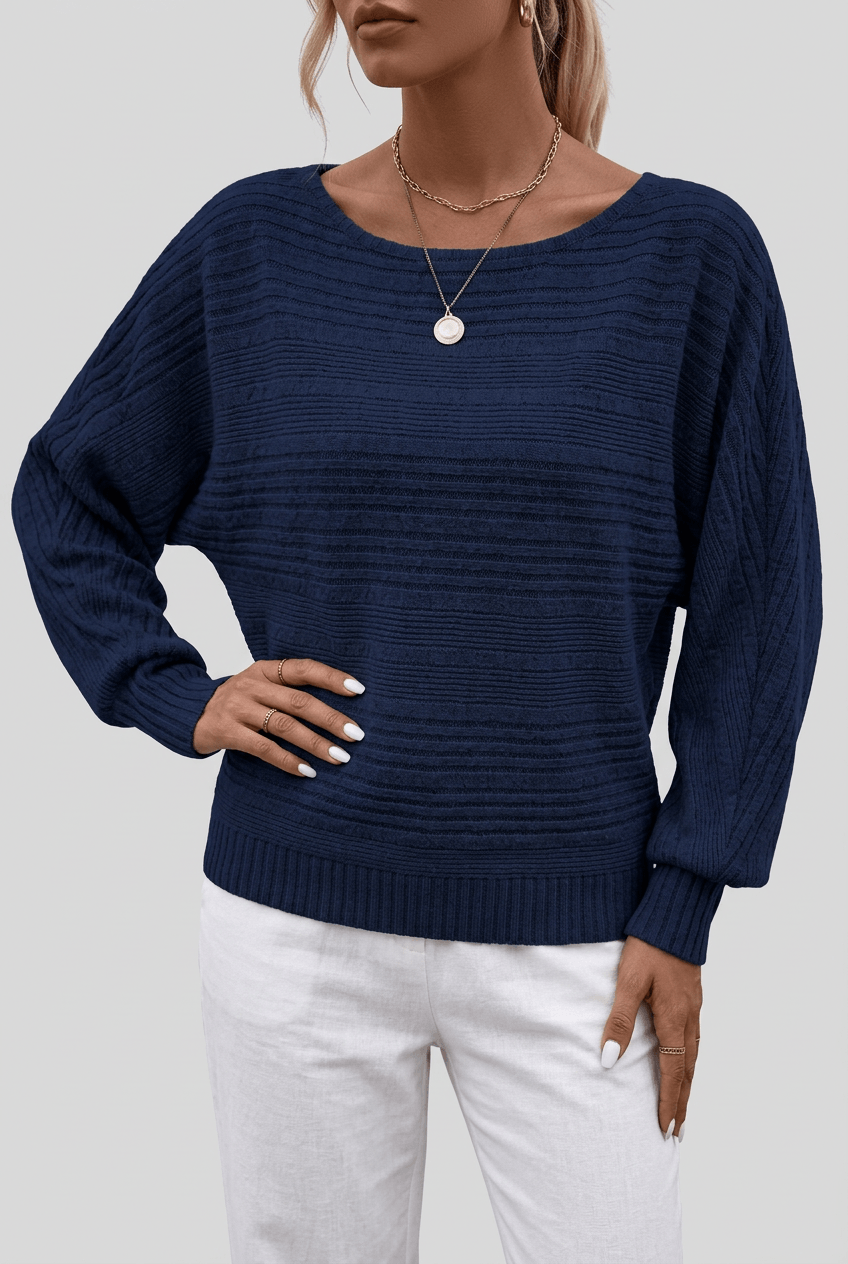 Dames Sweater met Boothals | Gestreepte Ribstructuur
