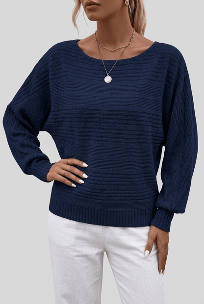 Dames Sweater met Boothals | Gestreepte Ribstructuur