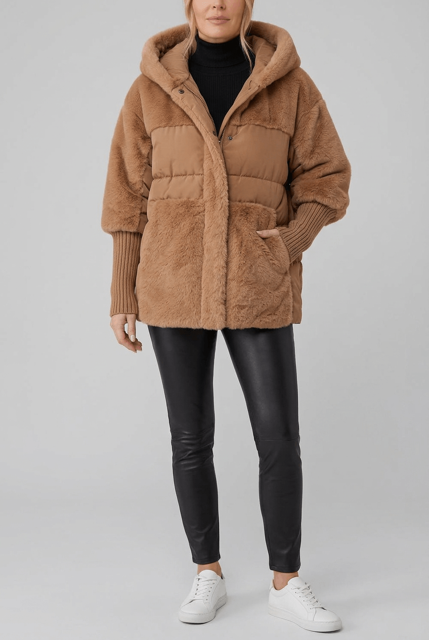 Dames Gewatteerde Winterjas | Bont-look Capuchon