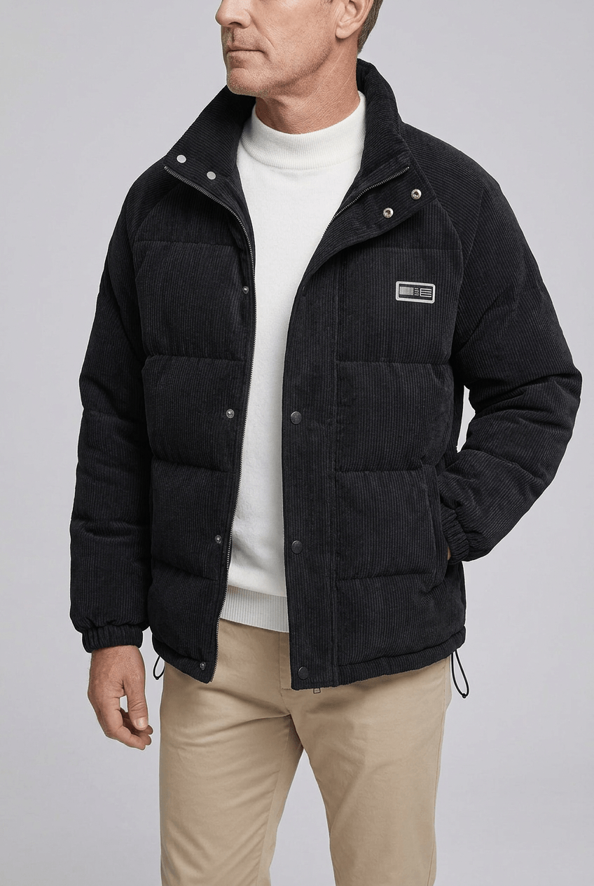 Heren puffer jacket ribstructuur | Opstaande kraag