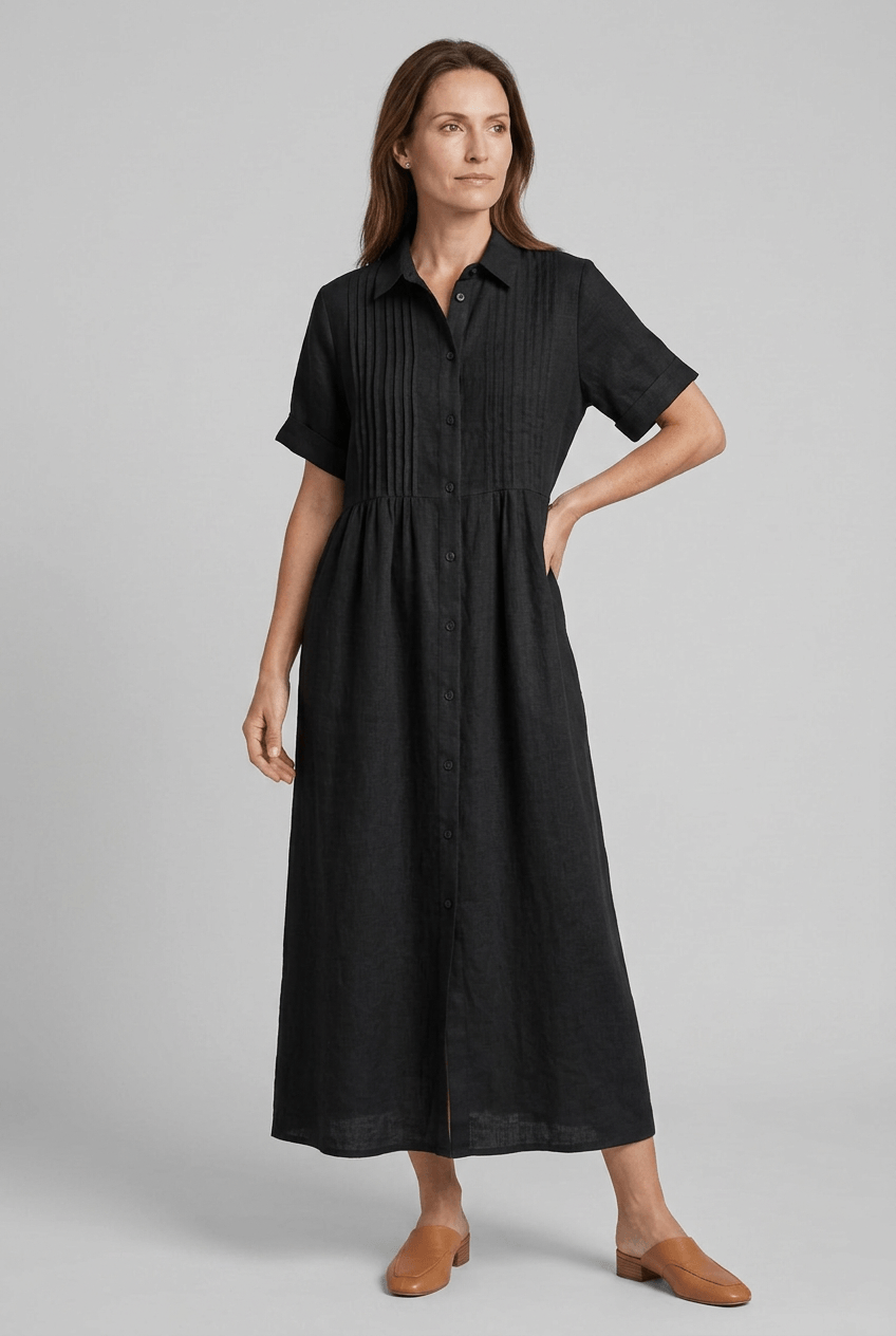 Zomerjurk Dames | Maxi Blousejurk met Pintucks & Knoopsluiting