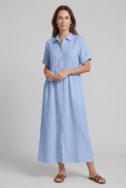 Zomerjurk Dames | Maxi Blousejurk met Pintucks & Knoopsluiting