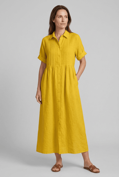 Zomerjurk Dames | Maxi Blousejurk met Pintucks & Knoopsluiting