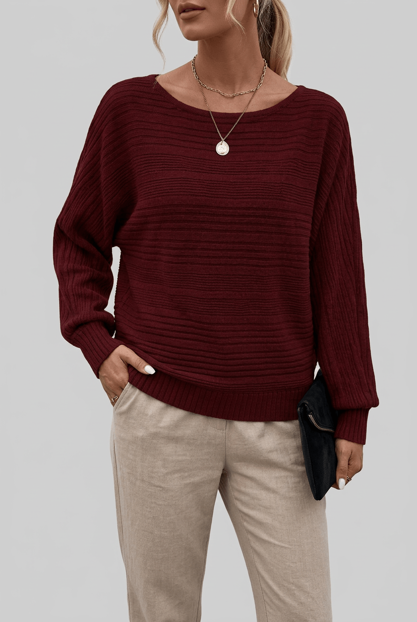 Dames Sweater met Boothals | Gestreepte Ribstructuur