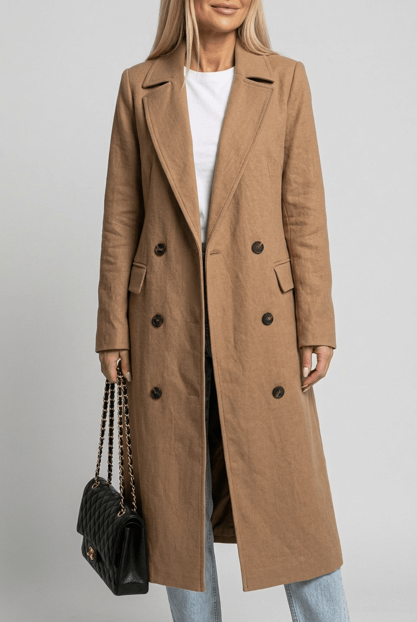 Dames Lange Trenchcoat | Ceintuur & Dubbele Knopenrij