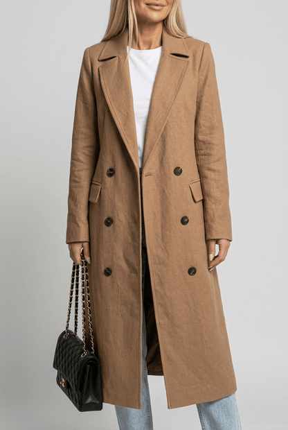 Dames Lange Trenchcoat | Ceintuur & Dubbele Knopenrij