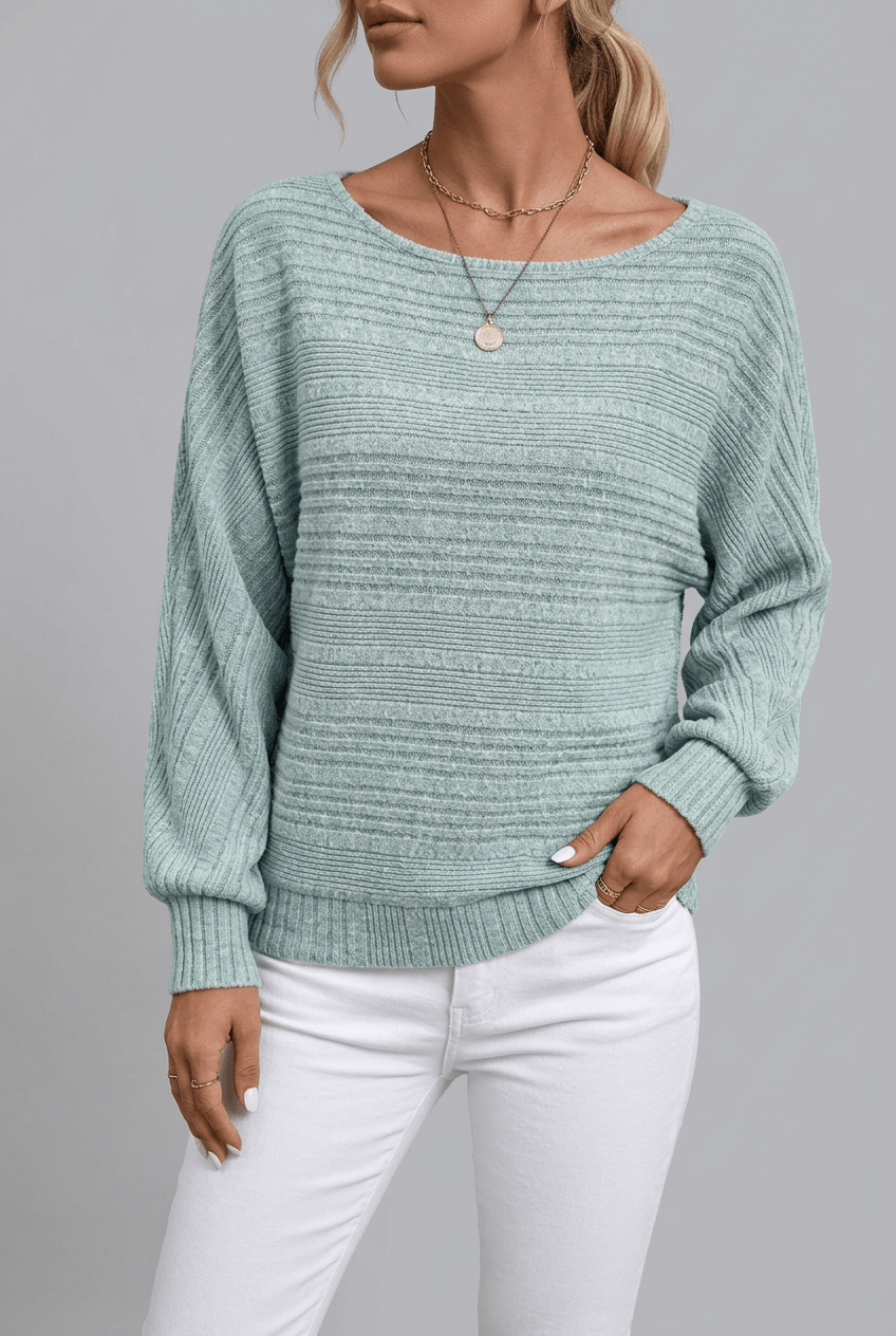 Dames Sweater met Boothals | Gestreepte Ribstructuur
