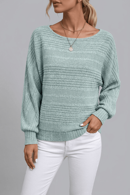 Dames Sweater met Boothals | Gestreepte Ribstructuur