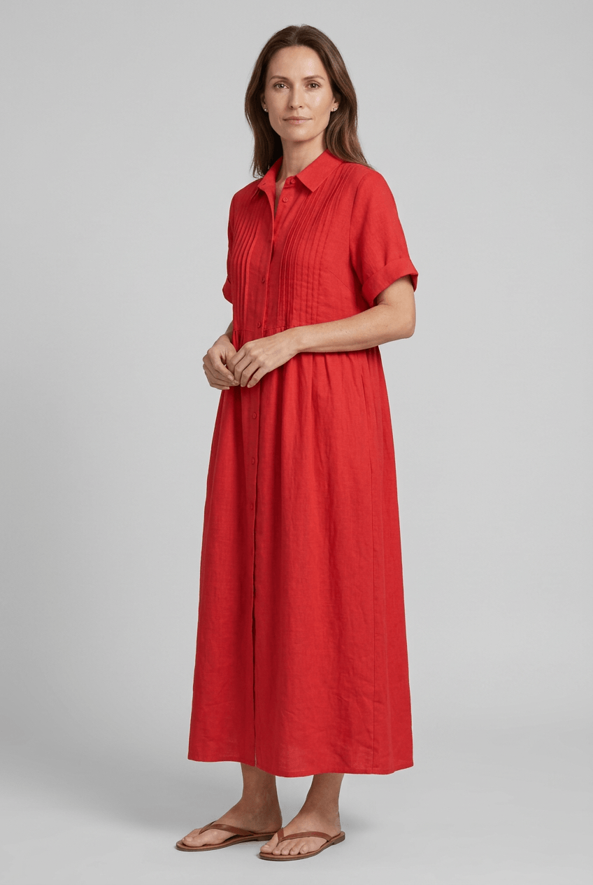 Zomerjurk Dames | Maxi Blousejurk met Pintucks & Knoopsluiting