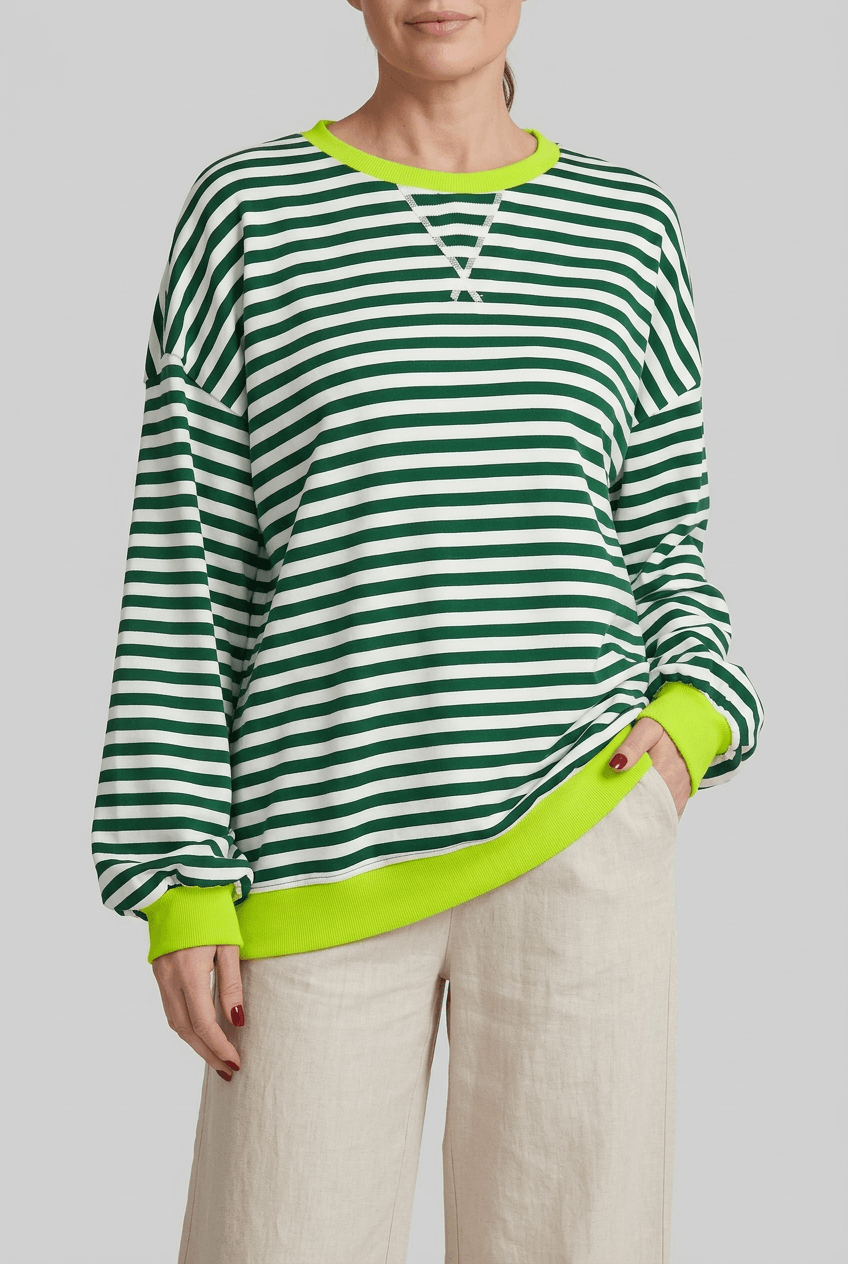 Dames Oversized Sweater | Retro Streepprint & Contrasttrim