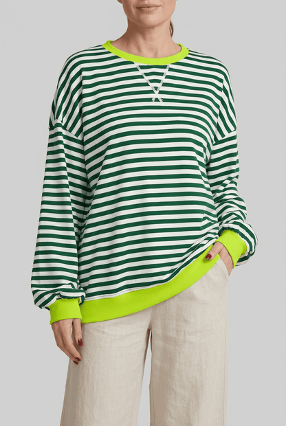 Dames Oversized Sweater | Retro Streepprint & Contrasttrim